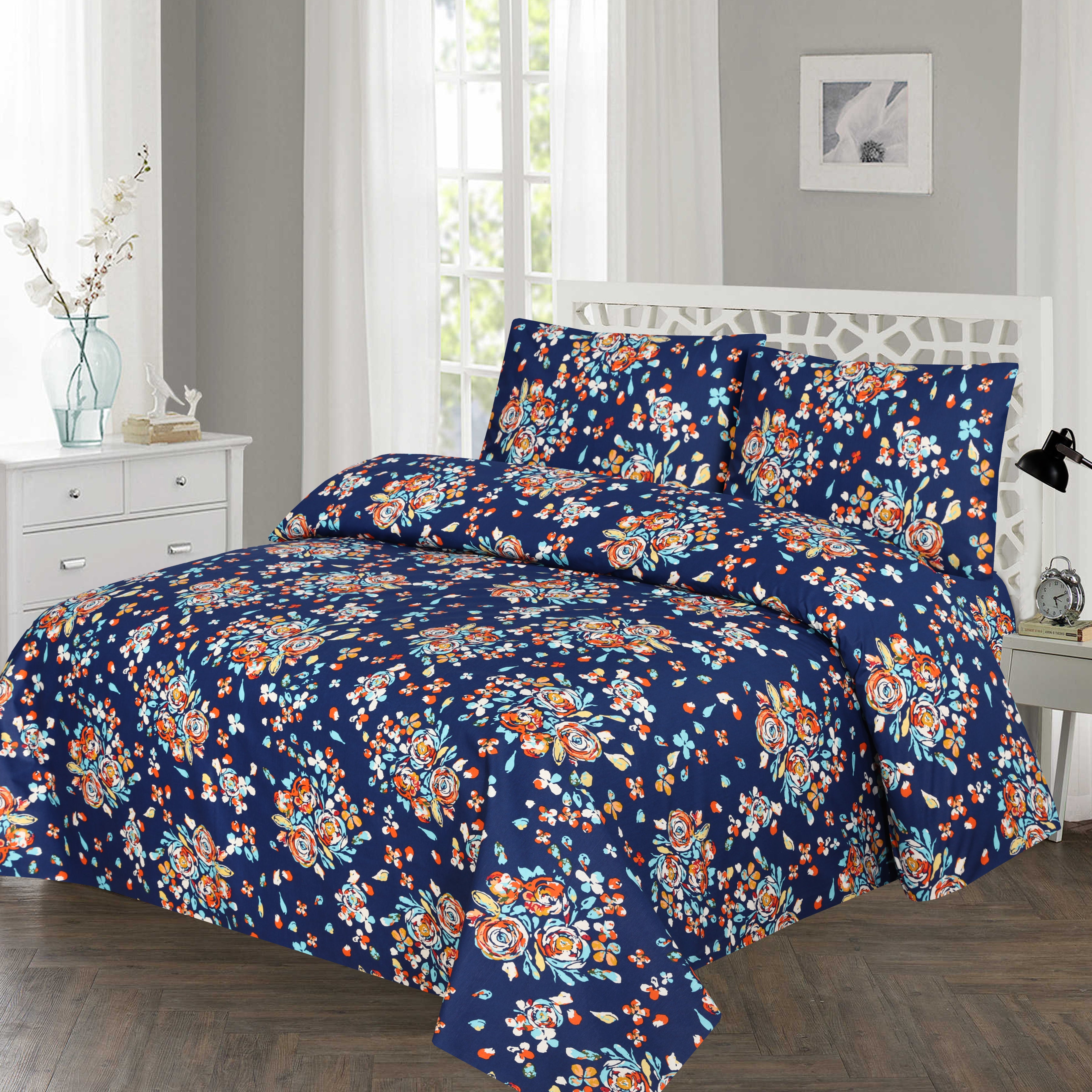 Navy Peony-Bed Sheet Set