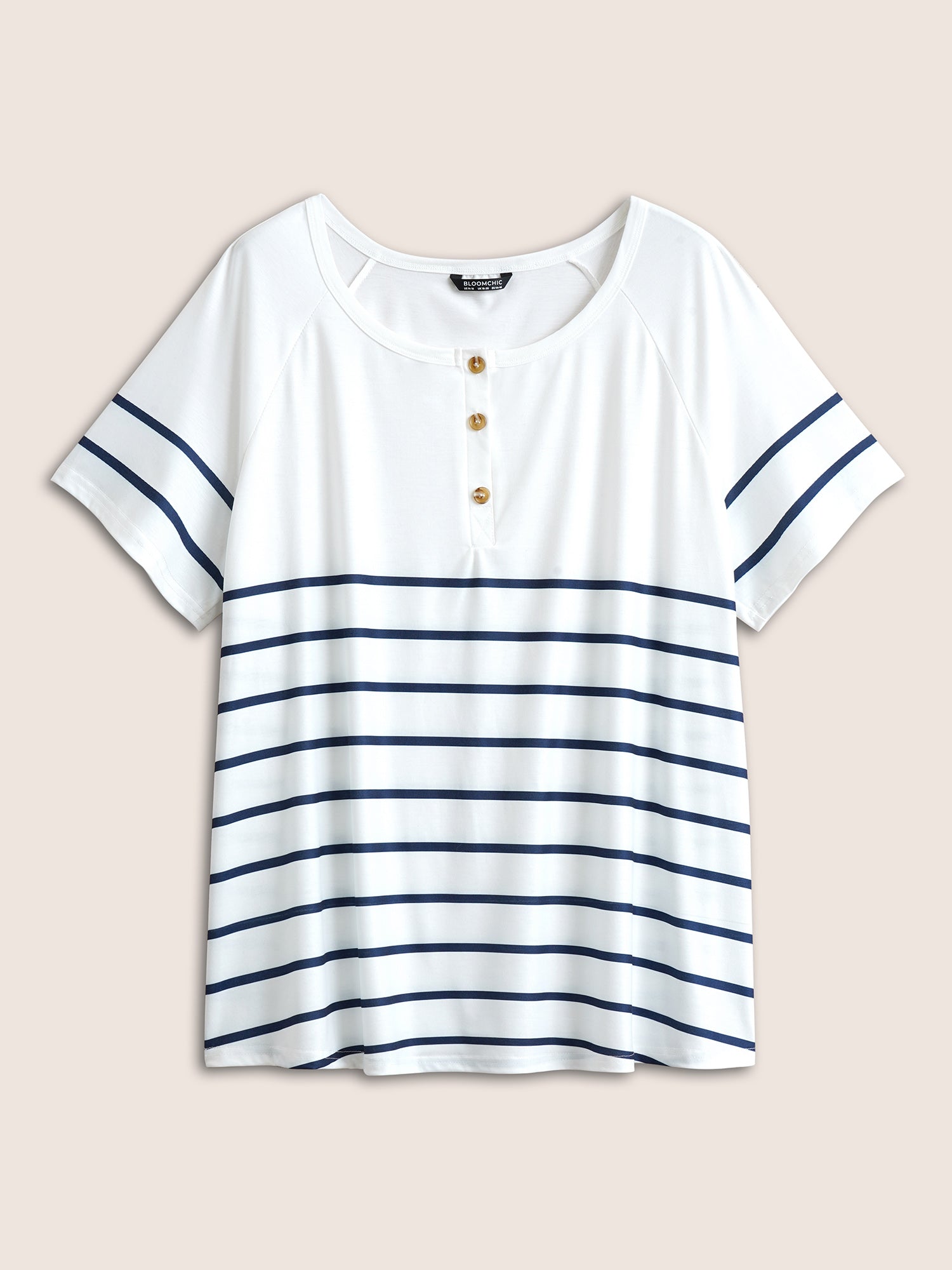 Striped Print Raglan Sleeve Button Up T-shirt