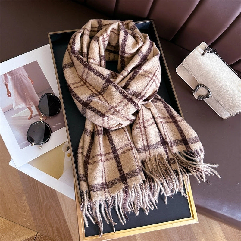 Sweet Cashmere-like Plaid Warm Shawl Scarf Unisex Autumn And Winter Fashion Tassel Scarf