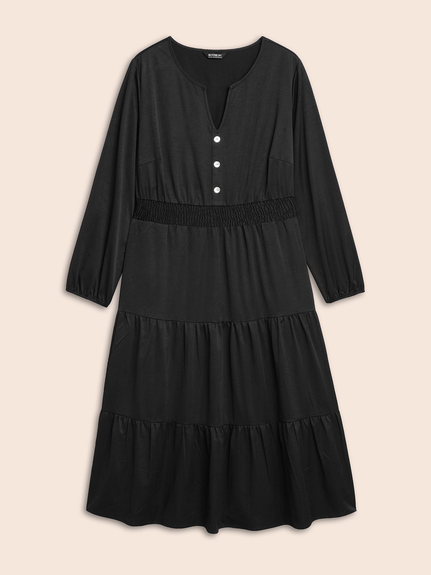 Notched Button Detail Ruffle Layered Hem Dress