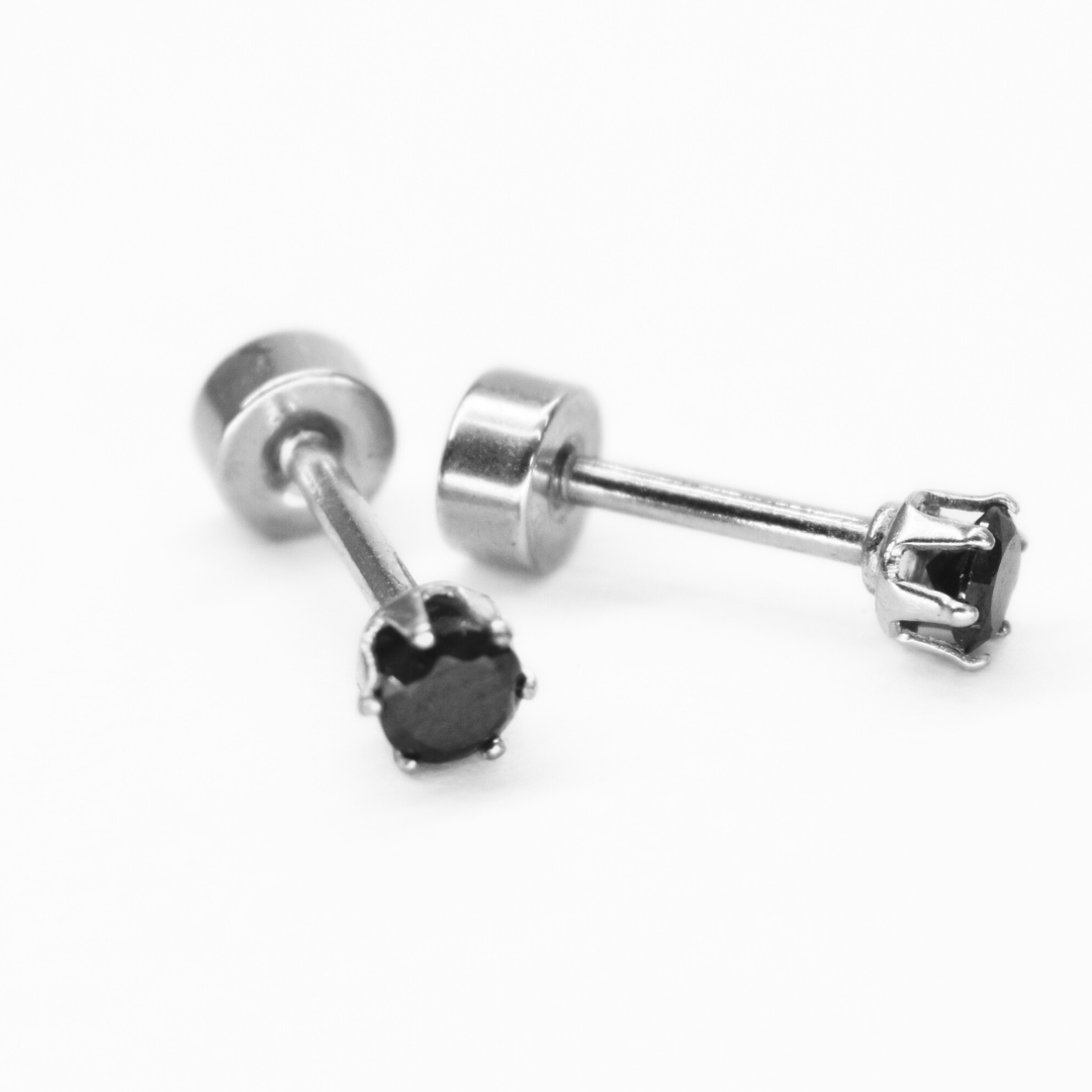 3mm Black diamond studs - Silver