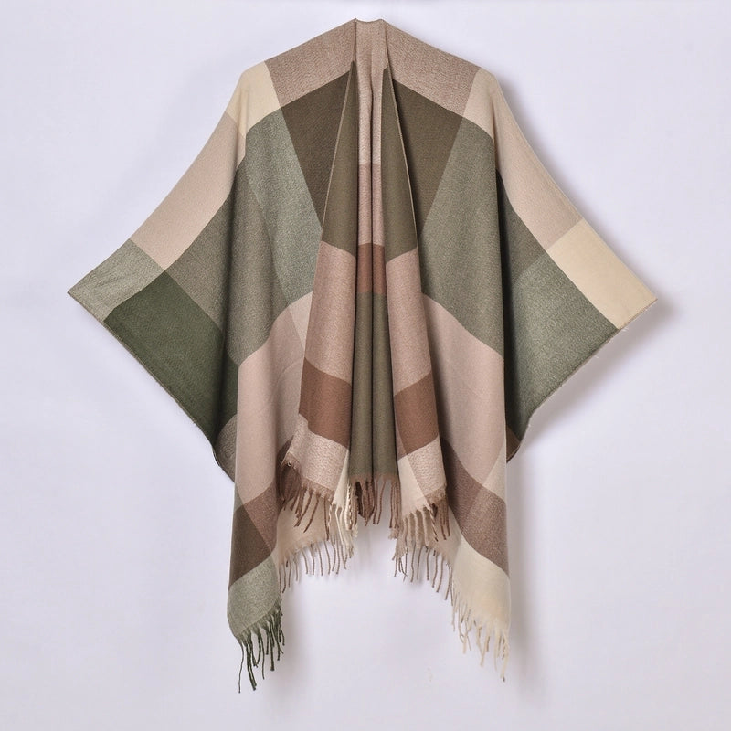 New Tassel Split Shawl Autumn And Winter Women's Simple Plaid Jacquard Scarf Cloak Hot Selling