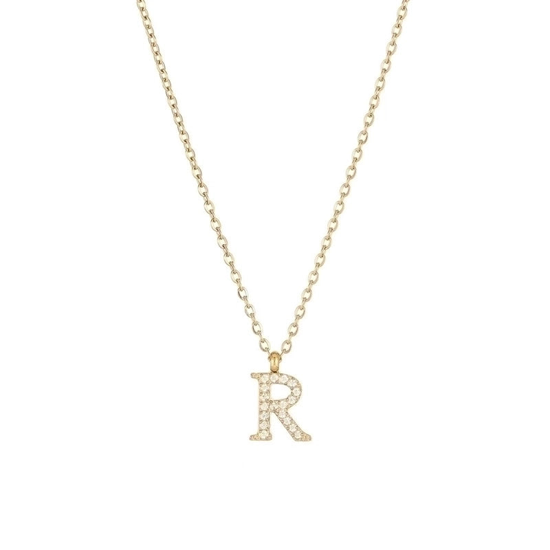 Minimalist Letter 304 Stainless Steel Zircon 16K Gold Plated White Gold Plated Plating Inlay Pendant Necklace
