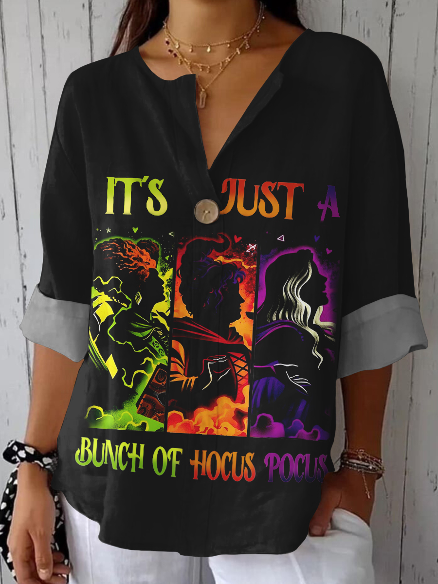 It's Just A Bunch Of Witch Art Print Cotton and Linen Shirt Tops