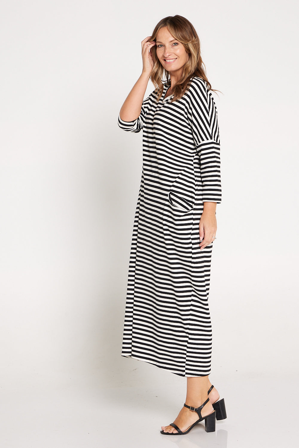 Emmy Maxi Dress - White Black Stripe