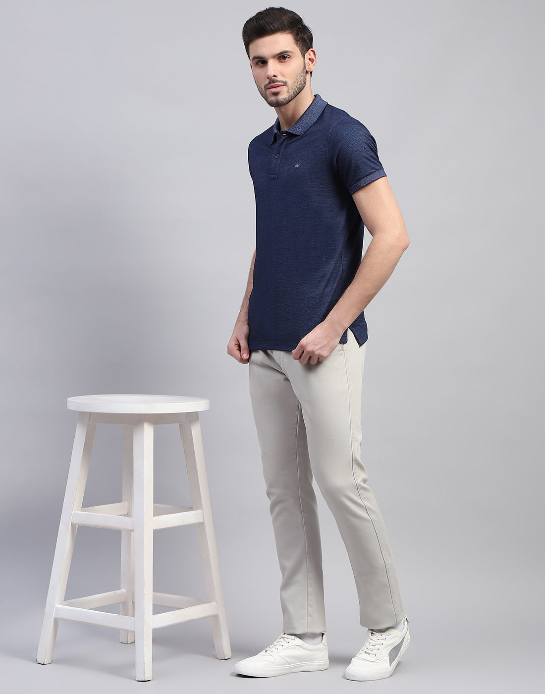 Men Blue Solid Polo Collar Half Sleeve T-Shirt