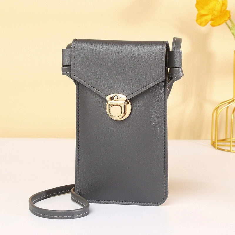 Women's Small Pu Leather Solid Color Elegant Square Lock Clasp Phone Wallets