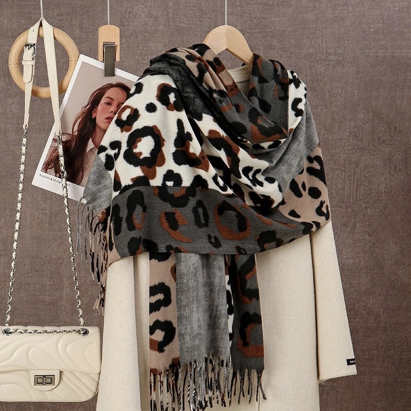 Women's Casual Leopard Imitation Cashmere Printing Scarf