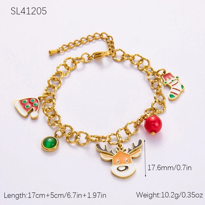 Christmas Classic Style Commute Christmas Tree Sled Elk 304 Stainless Steel Acrylic Artificial Pearls 18K Gold Plated Epoxy Plating Bracelets Earrings Necklace
