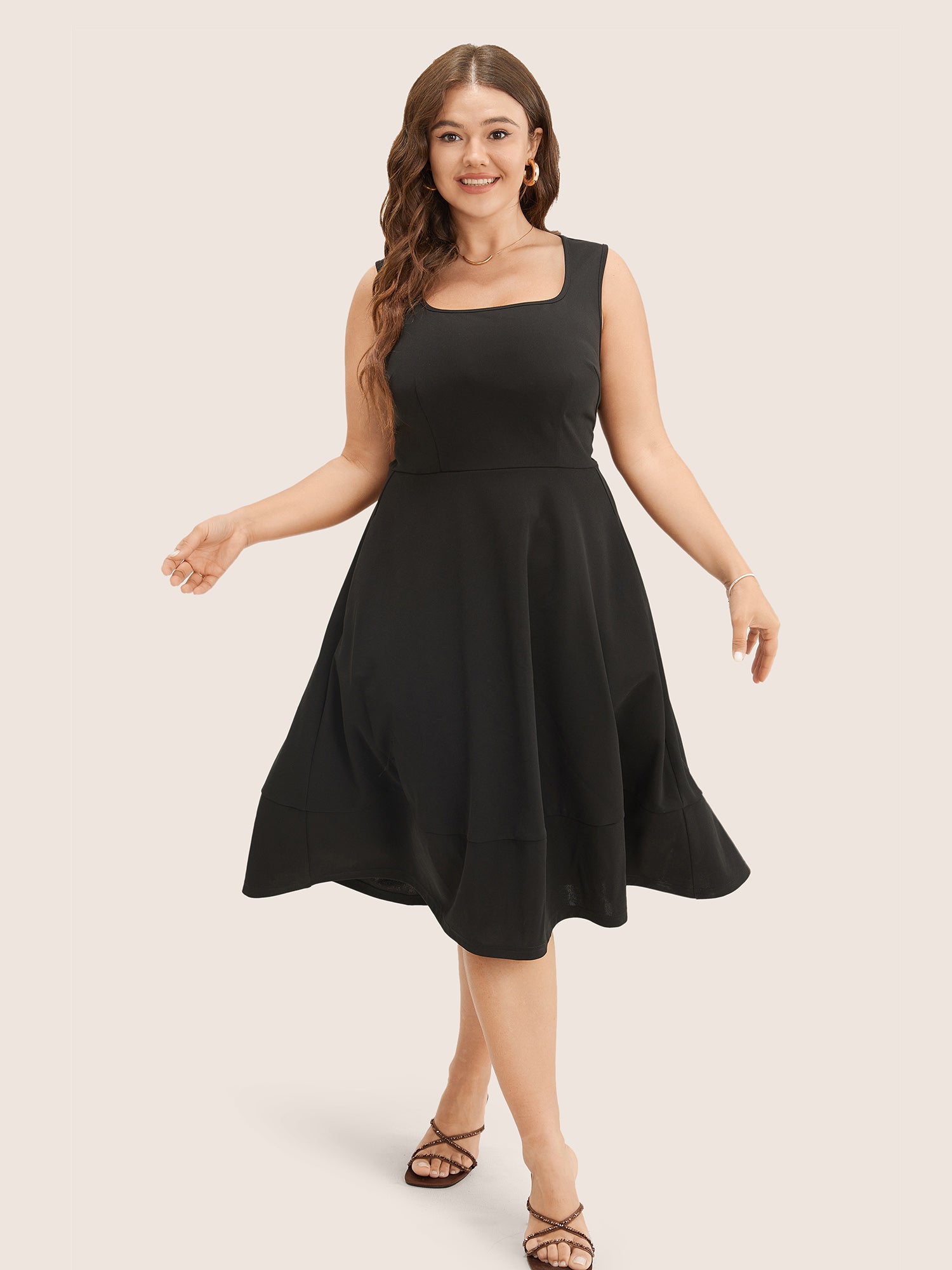 Solid Pocket Sleeveless Ruffle Hem Tank Dress