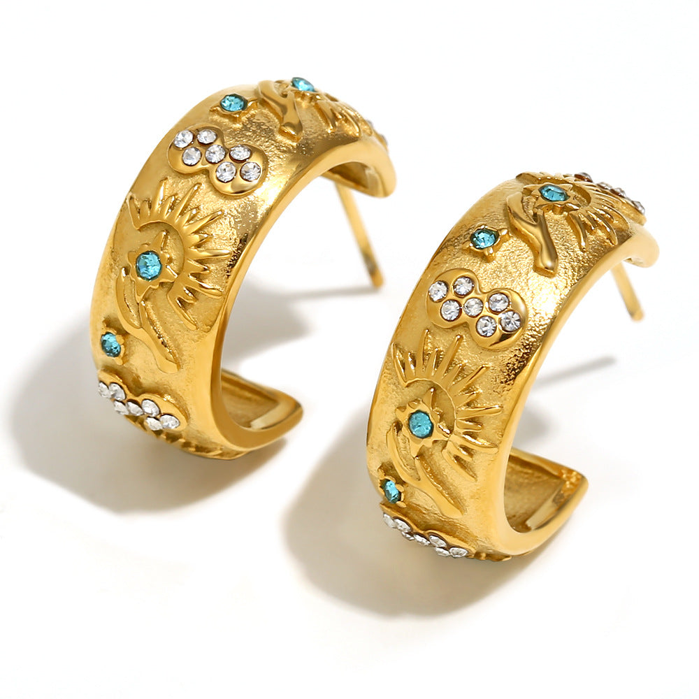 Ins Fashion Niche Advanced Versatile Ring Bracelet Stainless Steel 18K Gold Plated Tarot Earrings Female