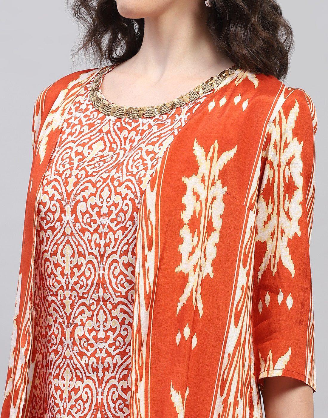 Women Rust Printed Round Neck Half Sleeve Combo 3Pc Set