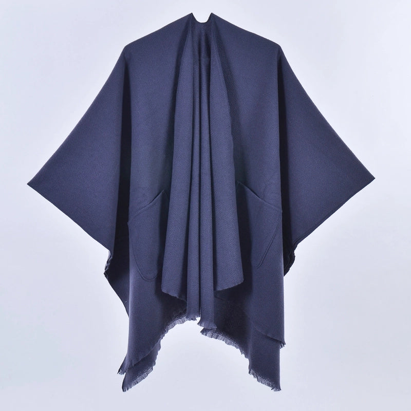 New Women's Autumn And Winter Warm Cloak Simple Double-sided Solid Color Split Cashmere Outerwear Shawl