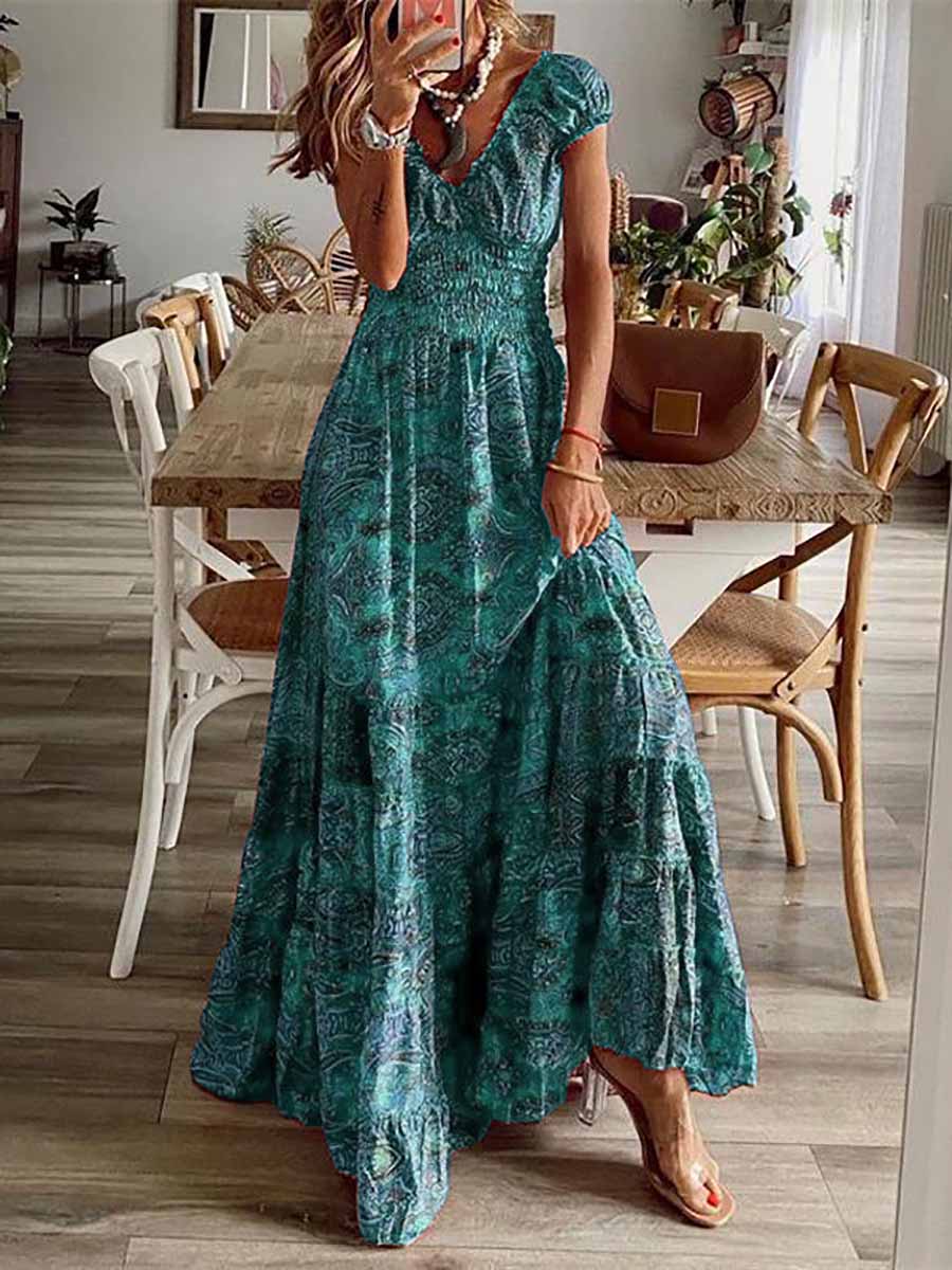 Waist-Skimming Printed Maxi Dress(6 colors)