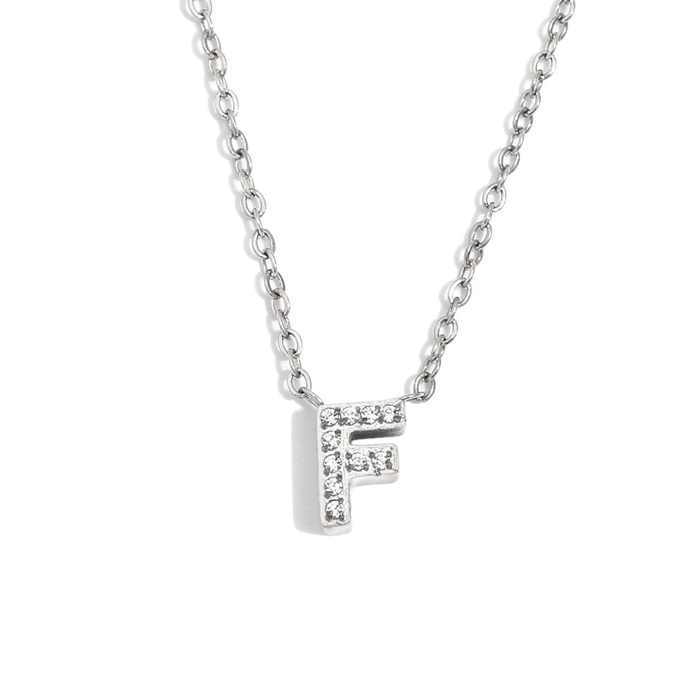 Fashionable And Simple 26 English Letter Pendant Stainless Steel Plated 18K Gold Diamond Small Letter Necklace For Women