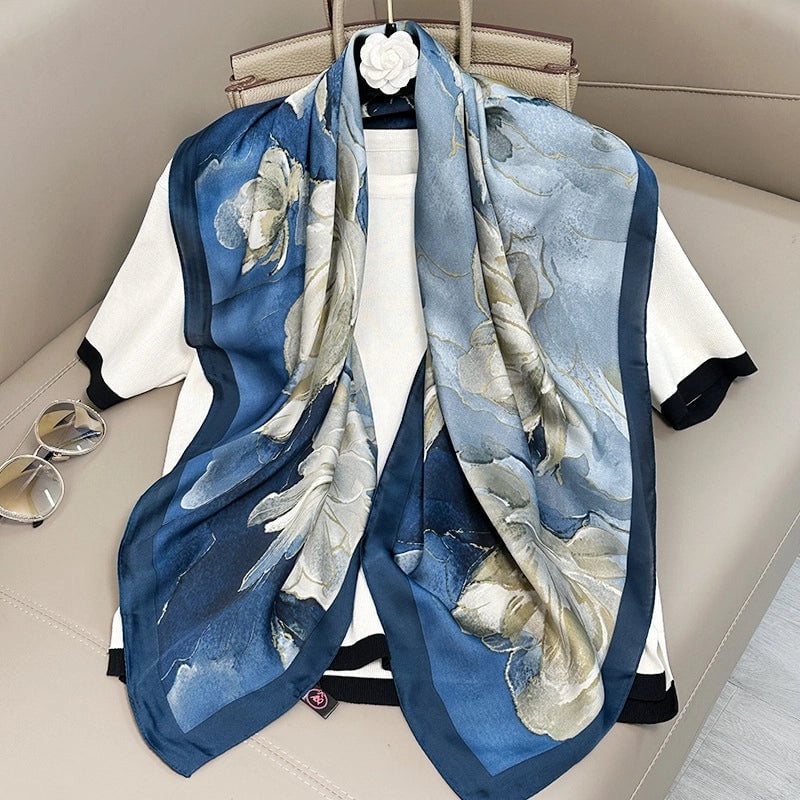 Women's Elegant Vacation Stripe Flower Polyester Silk Scarf