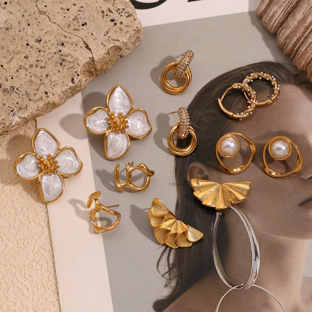 Niche Design Personality Earrings Stainless Steel 18K Gold Plated Geometric Petal Earrings For Women