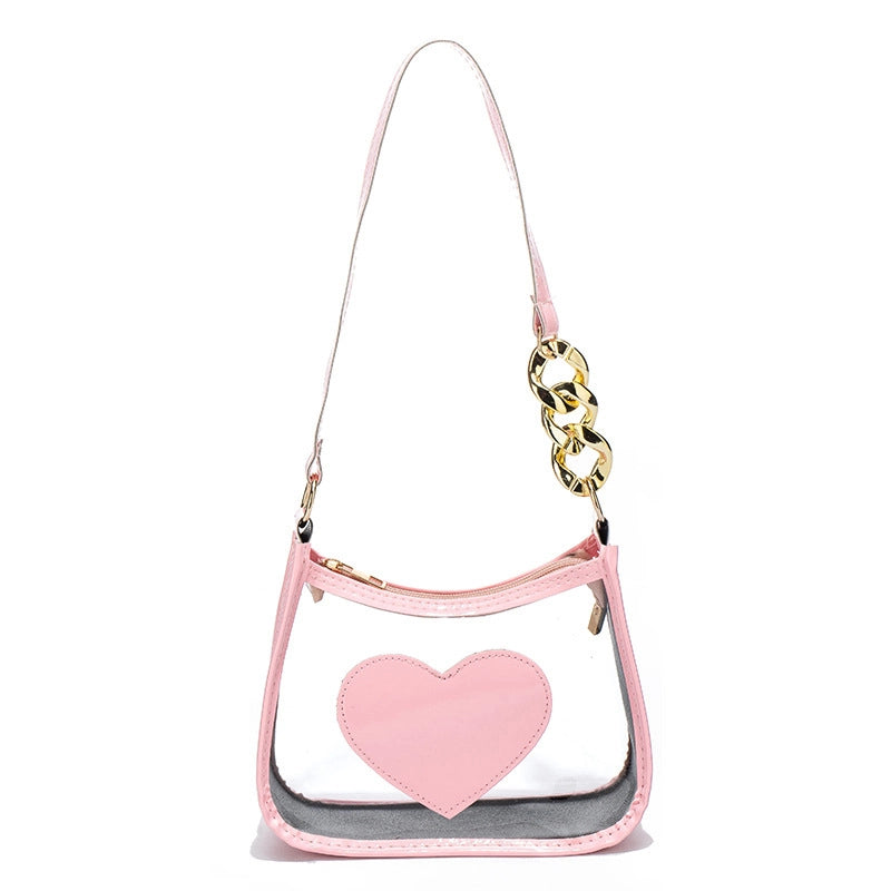 Women's Small PVC Heart Shape Cute Zipper Shoulder Bag