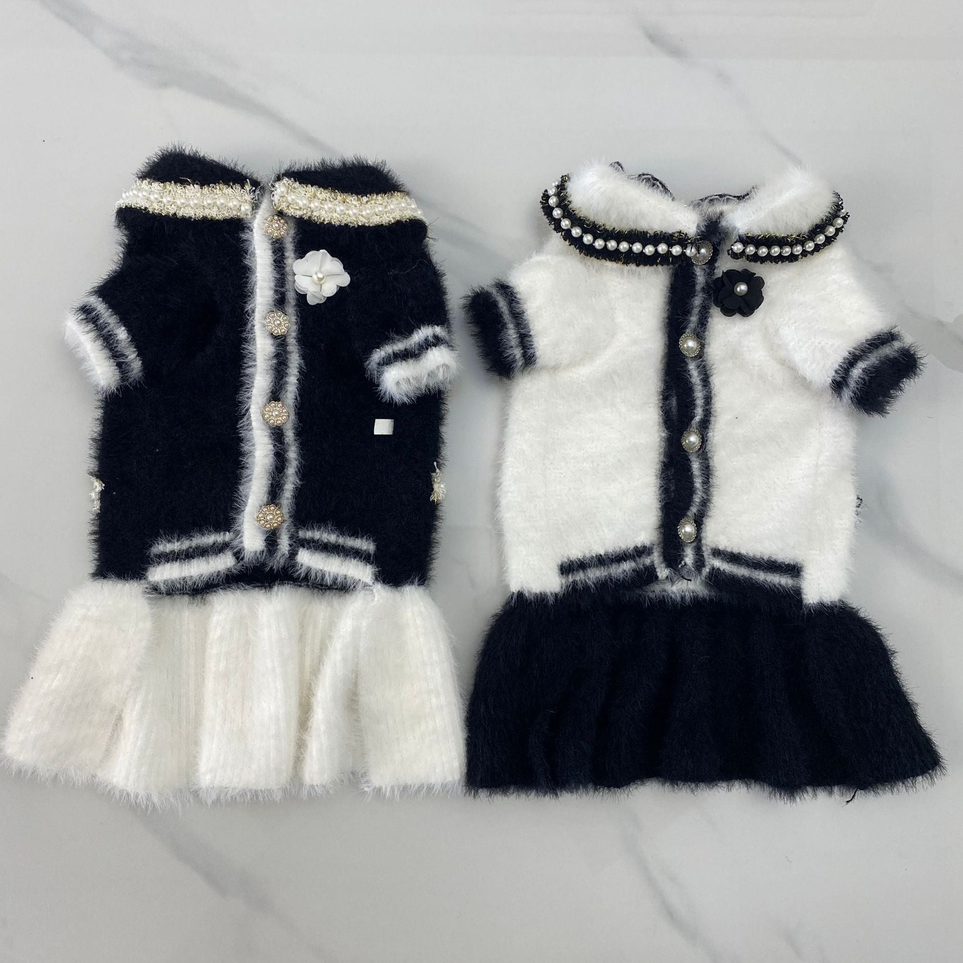 Sweet Bowknot Buttoned Dog Cat Sweater Dress