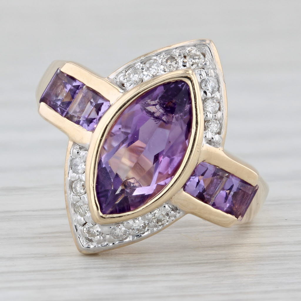 2.62ctw Marquise Amethyst Diamond Ring 10k Yellow Gold Size 6