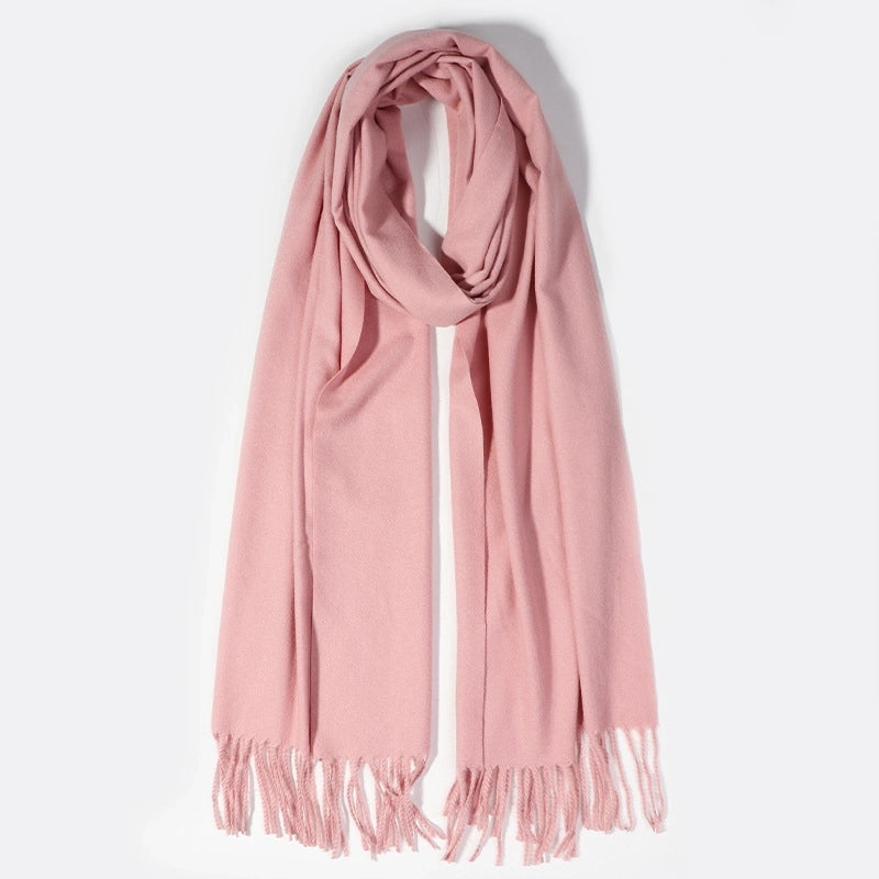 Solid Color Tassel Scarf Women's Winter  Autumn And Winter Thickened Long Imitation Cashmere Warm Shawl Simple Elegant
