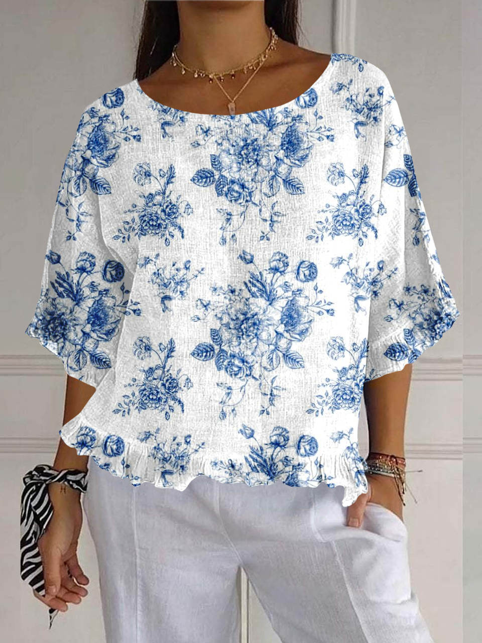 Blue Diabetes Awareness Print Ruffle Top