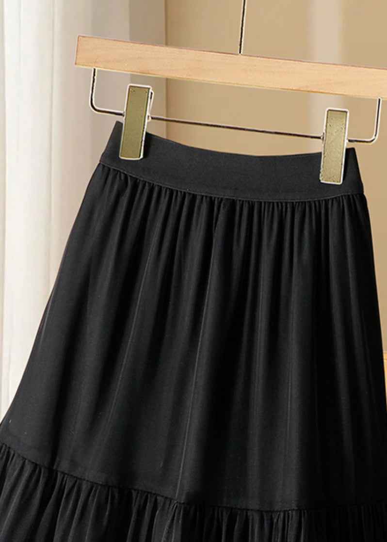 Casual Black Ruffled Elastic Waist Tulle Long Cake Skirts