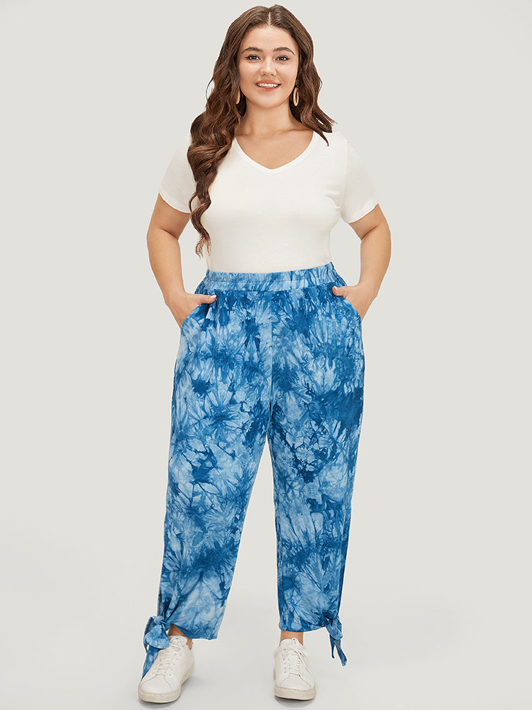 Tie Dye Pocket Cut Out Knotted Hem Pants
