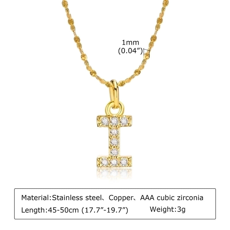Minimalist Letter 201 Stainless Steel Copper Inlay Artificial Diamond Pendant Necklace