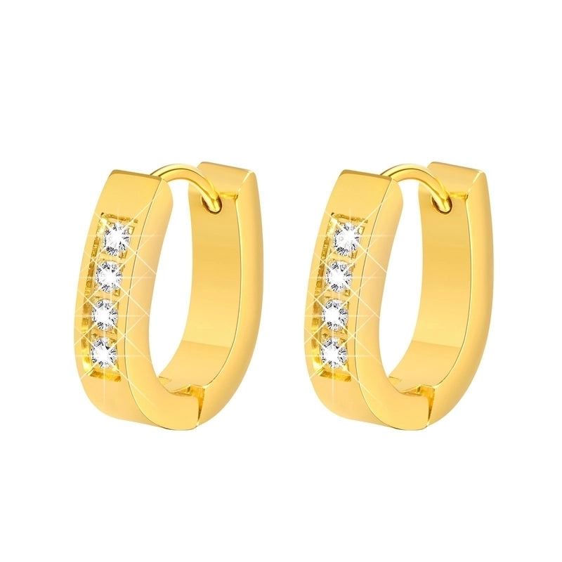 1 Pair Streetwear Solid Color Plating Inlay 201 Stainless Steel Zircon Gold Plated Hoop Earrings