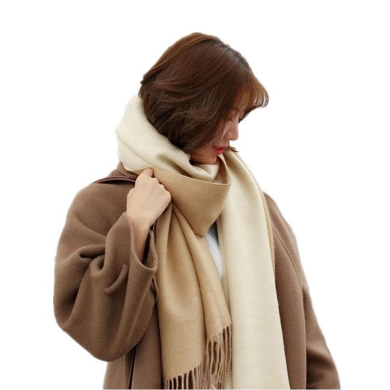 Autumn And Winter New Thickened Cashmere Double-Sided Scarf Women's Popular Versatile Color Matching Shawl Scarf