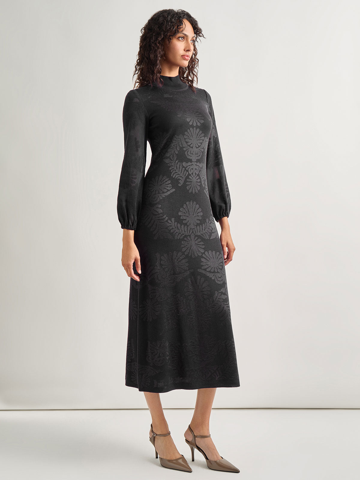 A-Line Jacquard Knit Midi Dress