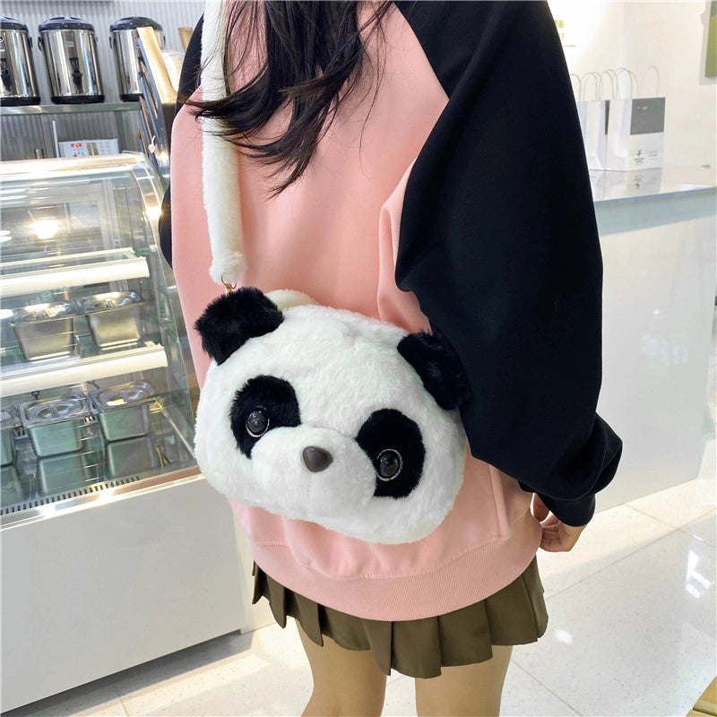 Plush Bear Solid Color Cute Basic Classic Style Embroidery Sewing Thread Round Zipper Handbag
