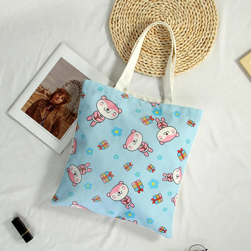 Women's Canvas Animal Cartoon Flower Cute Square Open Tote Bag