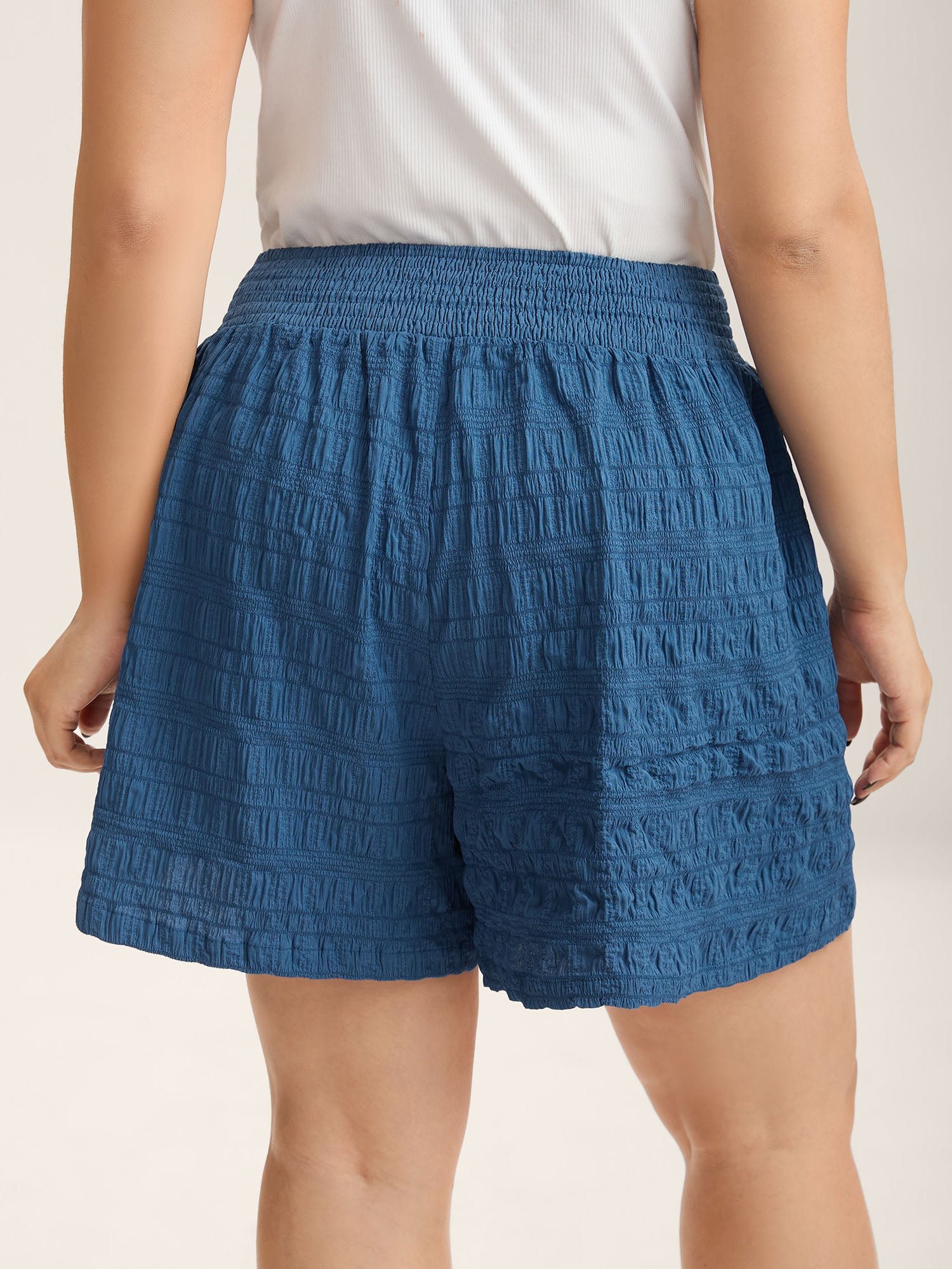 Textured Shirred Waist Tie Shorts