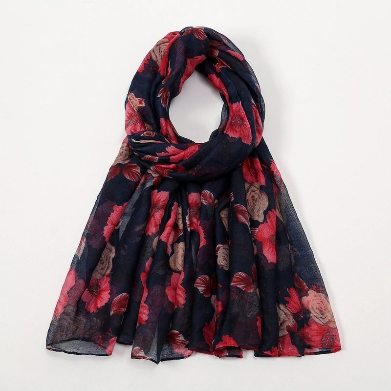 Women's Retro Lady Printing Rose Rayon Polyester Printing And Dyeing Printing Dyeing Scarf Shawl Hijab