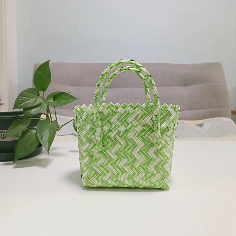 Women's Mini PVC Multicolor Elegant Streetwear Weave Oval Open Handbag