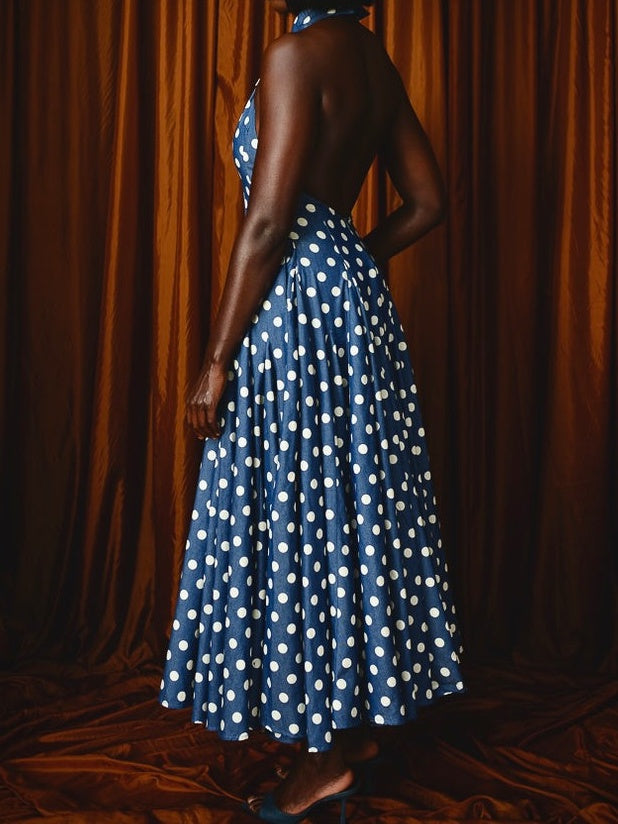 Denim Backless Midi Dress