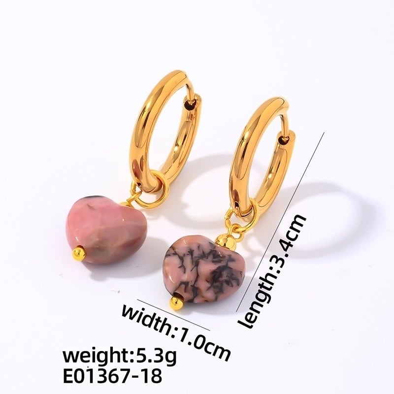 1 Pair Vintage Style Minimalist Heart Shape Plating 304 Stainless Steel Natural Stone Drop Earrings
