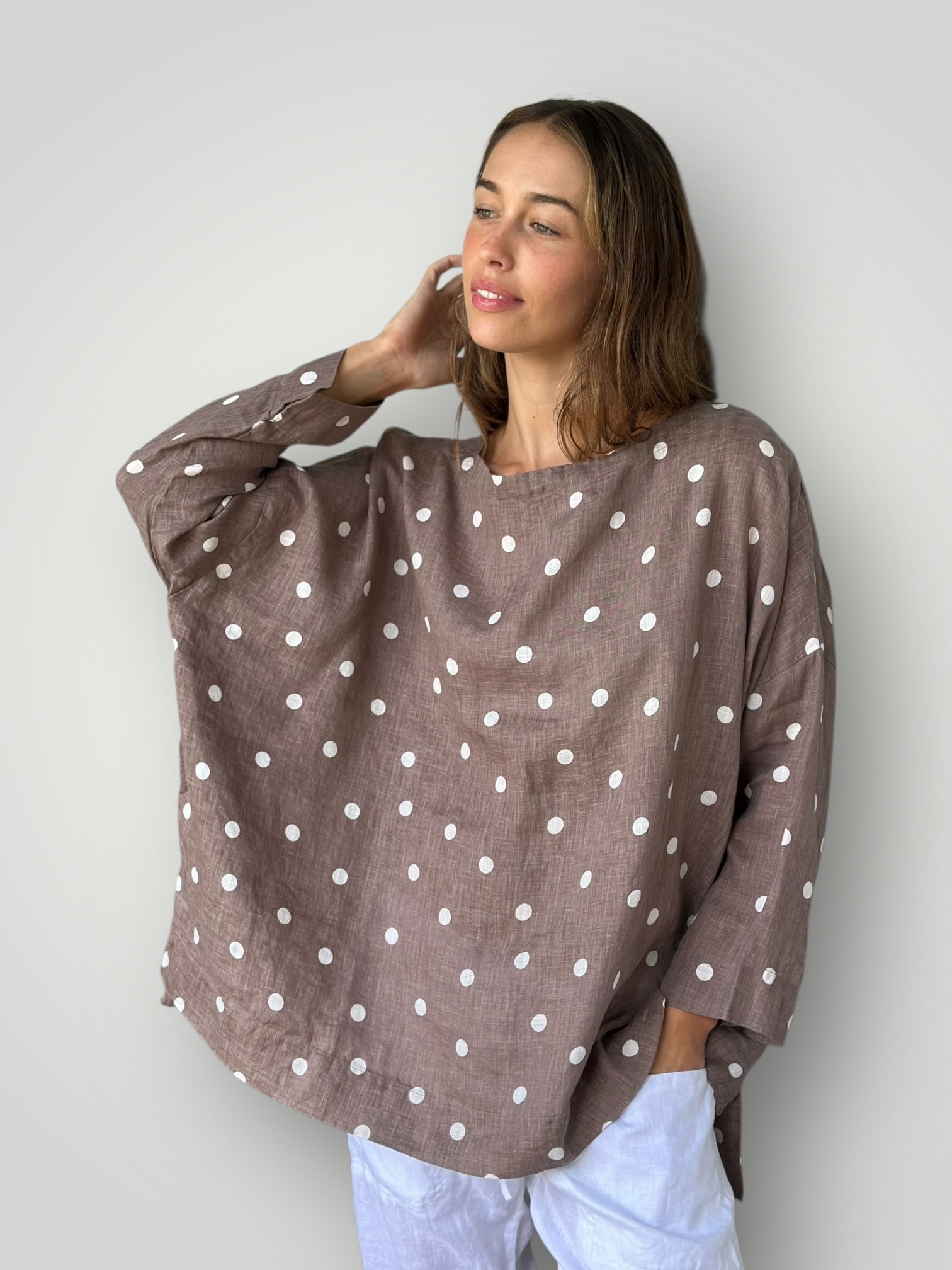 avril top - soft bark spot linen