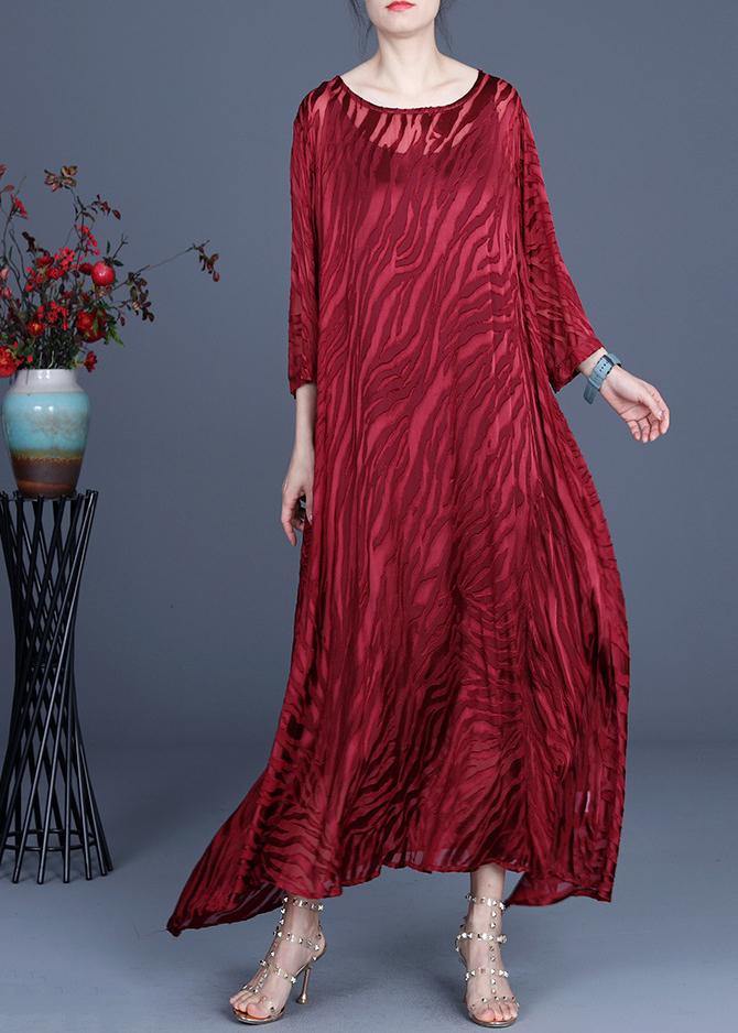 Red Two Piece Spring Silk asymmetrical Design dress with suspender skirt