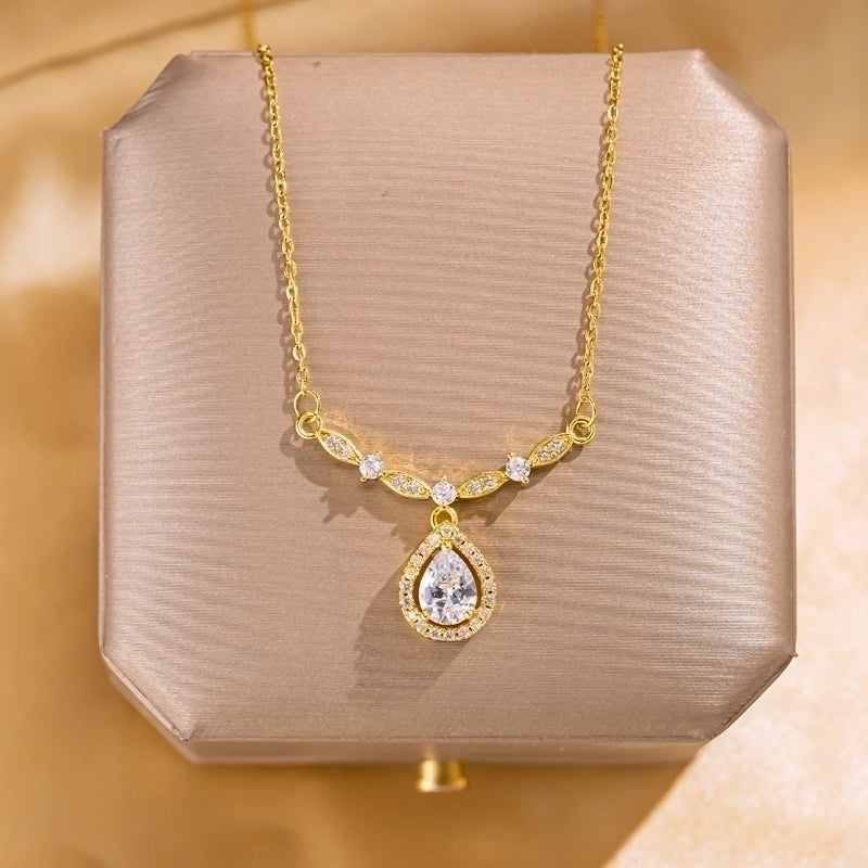 Elegant Lady Streetwear Geometric Flower Butterfly 304 Stainless Steel Acrylic Zircon 18K Gold Plated Inlay Pendant Necklace