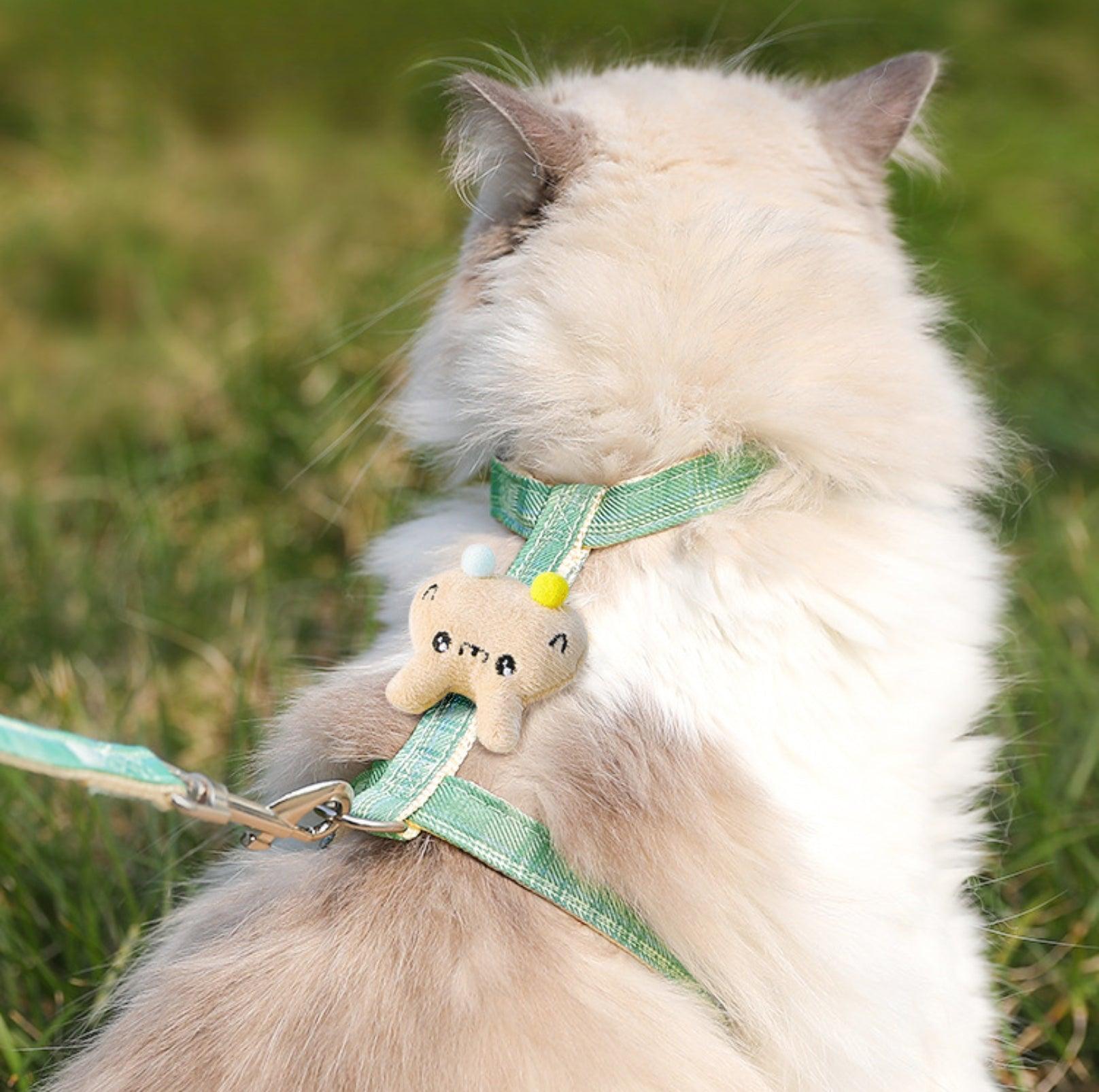 Adjustable H-Strap Harness with Cartoon Plush Decor for Cats