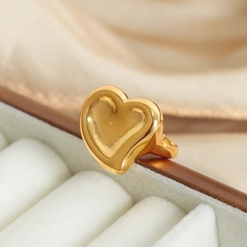 Minimalist Heart Shape Titanium Steel 18K Gold Plated Plating Rings