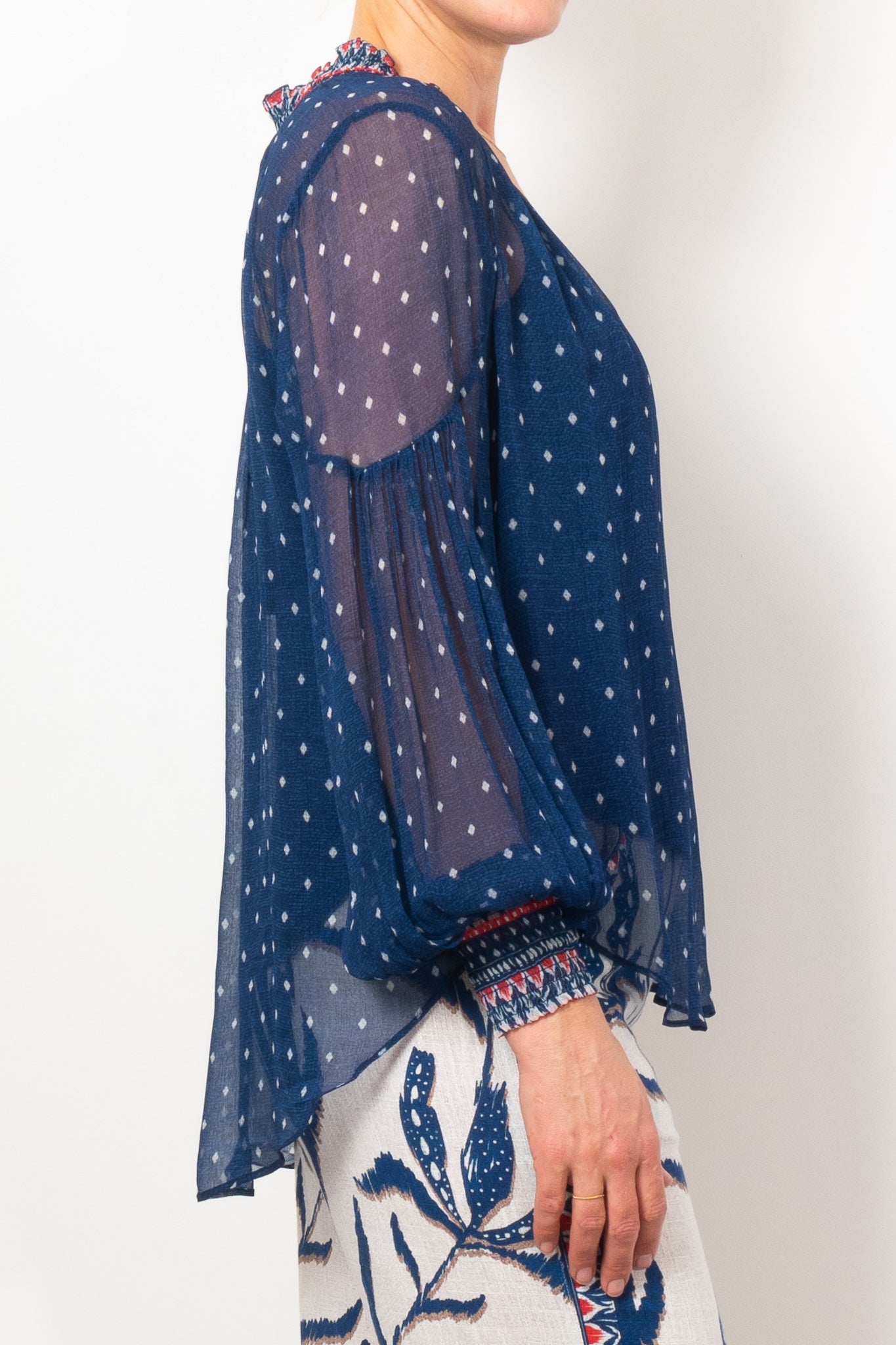 Once Was Phoenix Lapis Spot Chiffon Blouse