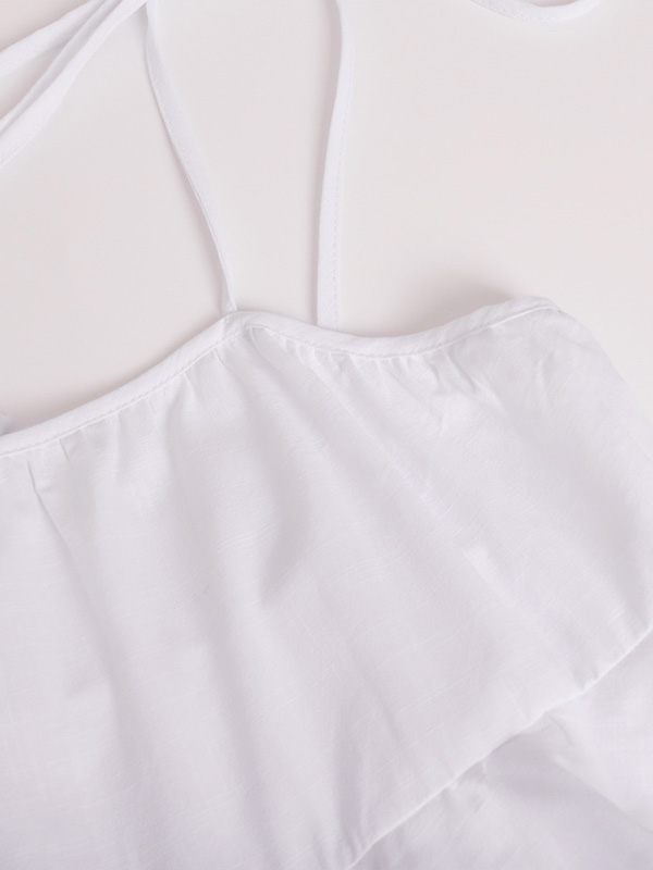 A-Line High Waisted Backless Layered Pleated Solid Color Spaghetti-Neck Mini Dresses