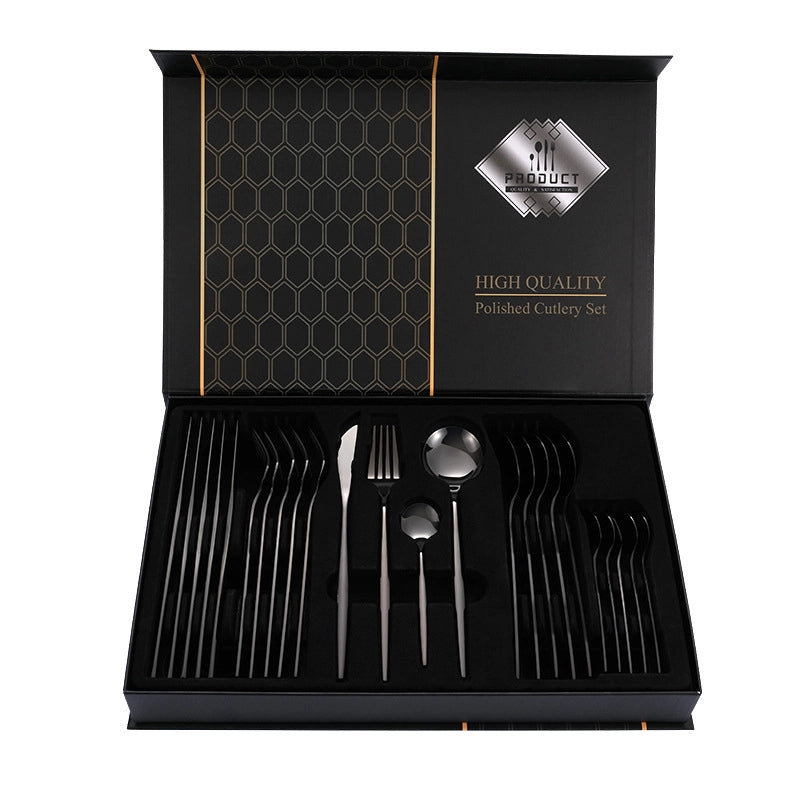 1010 Stainless Steel Tableware 24-piece Golden Steak Knife. Fork And Spoon Gift Box Western Tableware Suit
