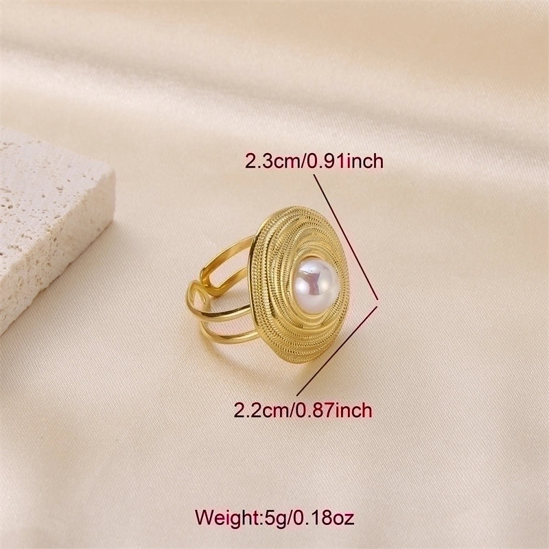 Elegant Lady Geometric 304 Stainless Steel Pearl 18K Gold Plated Plating Inlay Rings Earrings Necklace