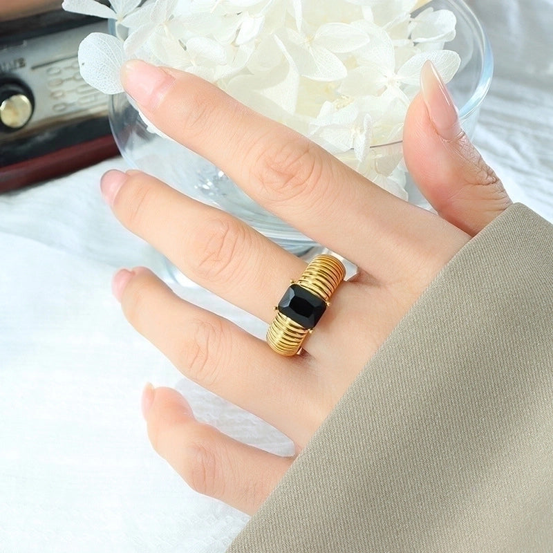 Retro Geometric 304 Stainless Steel Zircon 18K Gold Plated Plating Rings