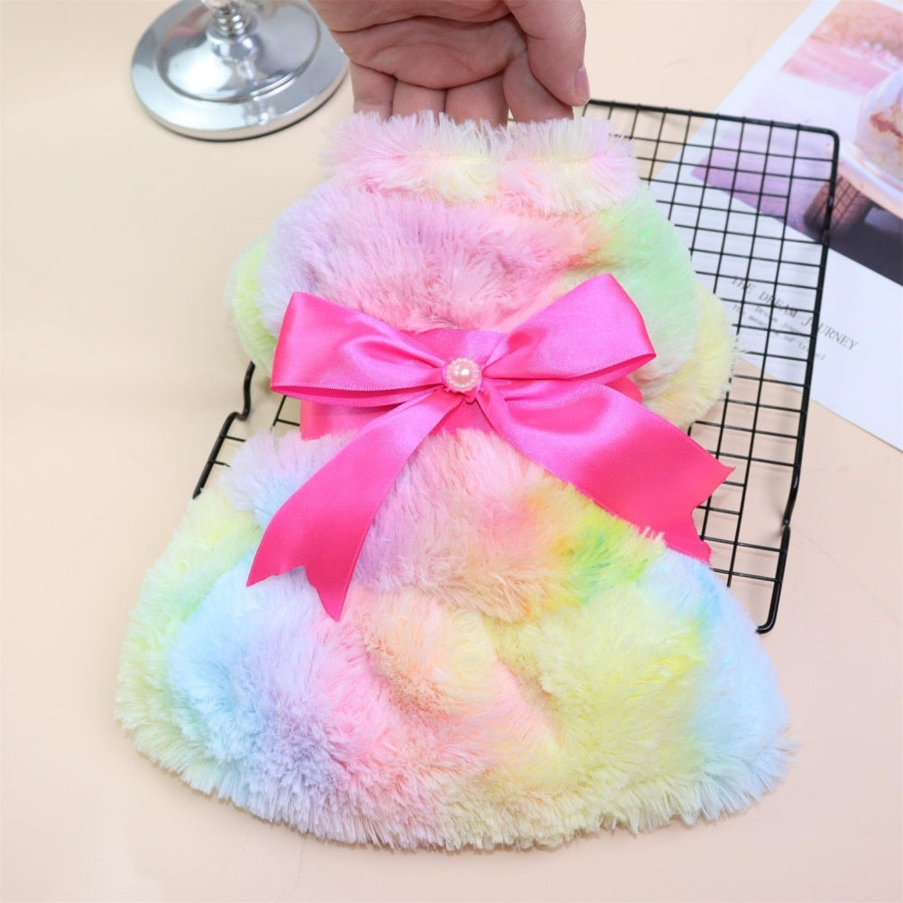 Printed Fleece Bowknot Puppy Coat